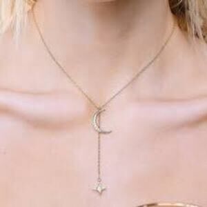 Lili Claspe Rope The Moon & Star Gold Lariat Necklace NWT $115 MSRP